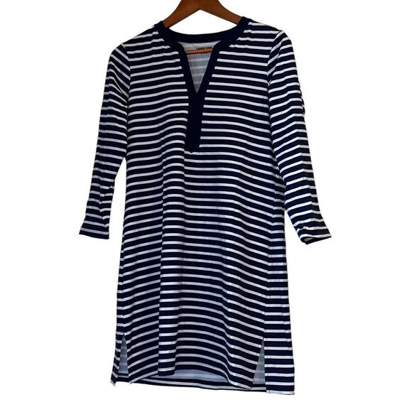 Lands' End Women's Navy Blue Striped Long Sleeve Dress - Picture 1 of 6